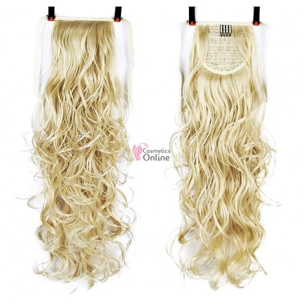Extensie de par coada ondulata cu snur 65 cm  Blond Deschis Mixt BL15613